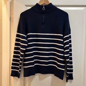Dark Navy and Ivory Striped Women's Sweater